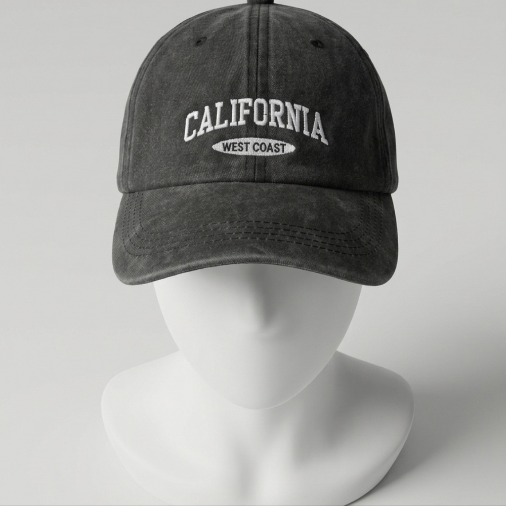 Woman And Men California West Coast Embroidered Baseball Cap - Black Washed